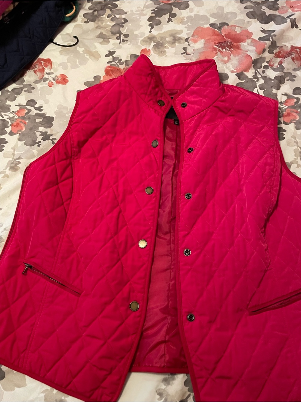 Talbots Hot Pink Quilted Sleeveless Vest